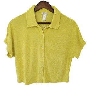 Andie The Cropped Button-Up Shirt Top Womens Size S Yellow Terrycloth NWT